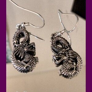 Bali dragon/naga dangling earrings .925 sterling silver